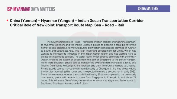 China (Yunnan) - Myanmar (Yangon) - Indian Ocean Transportation Corridor Critical Role of New Joint Transport Route Map: Sea - Road -Rail